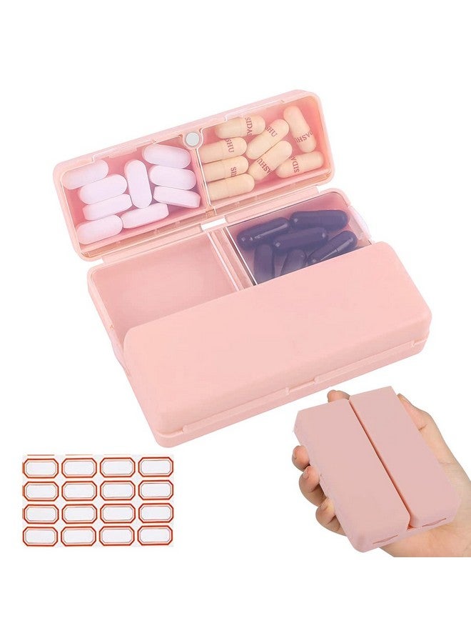 Hannea صندوق تنظيم الأدوية HANNEA® مع 7 أقسام، تصميم قابل للطي، صندوق أدوية مقاوم للرطوبة للفيتامينات والأدوية والحبوب وحامل المكملات، وردي - Image 1