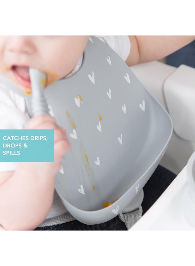 Bumkins Bibs, Silicone Pocket for Babies, Baby Bib for Girl or Boy, for 6-24 Months Up to Toddler, Essential Must Have for Eating, Feeding, Baby Led Weaning Supplies, Mess Saving, Gray Hearts - Image 3
