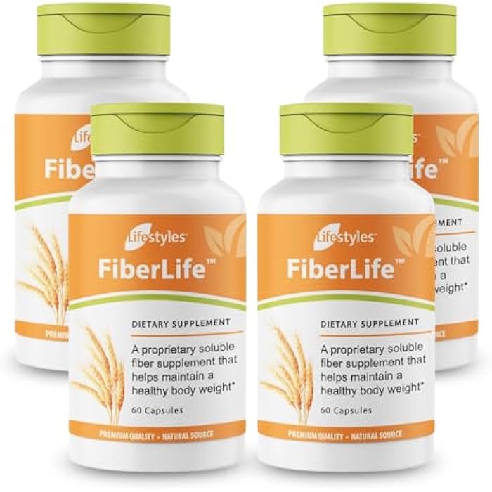 Lifestyles FiberLife Supplement – Soluble Fiber for Digestive Health & Appetite Control with Konjac, Guar Gum, Xanthan Gum, and Cinnamon – Made in Canada – 4 bottles x 60 Capsules (240 capsules)