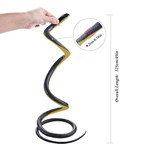Homdipoo Realistic Fake Rubber Snake Toys Black That Look Real Prank Stuff Cobra 49 Inch Long - Image 5