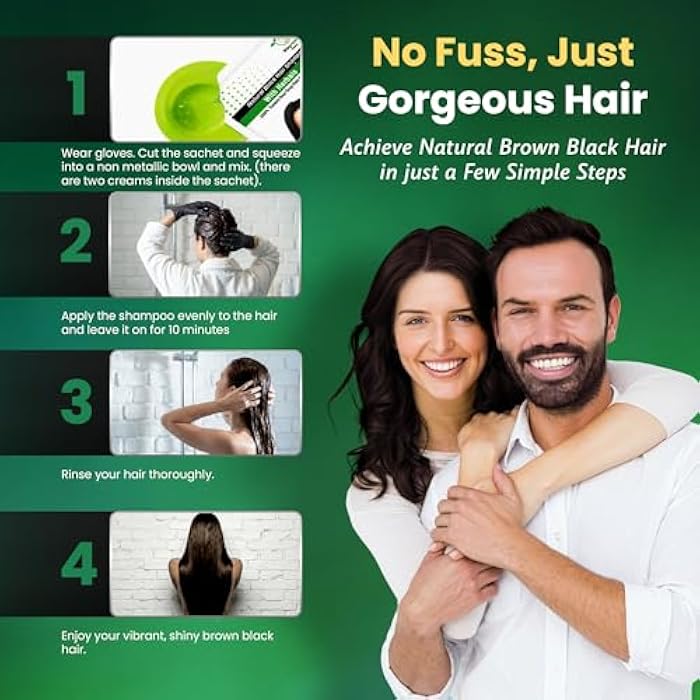 BIOGREEN ROOTS Ammonia-Free & Paraben Free Herbal Hair Shampoo – Natural Hair Dye Shampoo for Women & Men – Nourishing Color & Eco Aroma & Herbal Bliss – Covers Gray – Brown Black (20 sachets x 25 ml) - Image 5