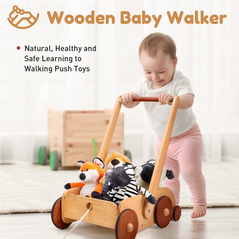 Woodtoe Wooden Baby Walker Adjustable Speed AntiRollover Push Walker Toy for Babies Learning to Walk Natural Wood Toddler Push and Pull Toys Wagon Christmas Toy for Boy Girl 12 3 1st Birthday Gift - Image 3