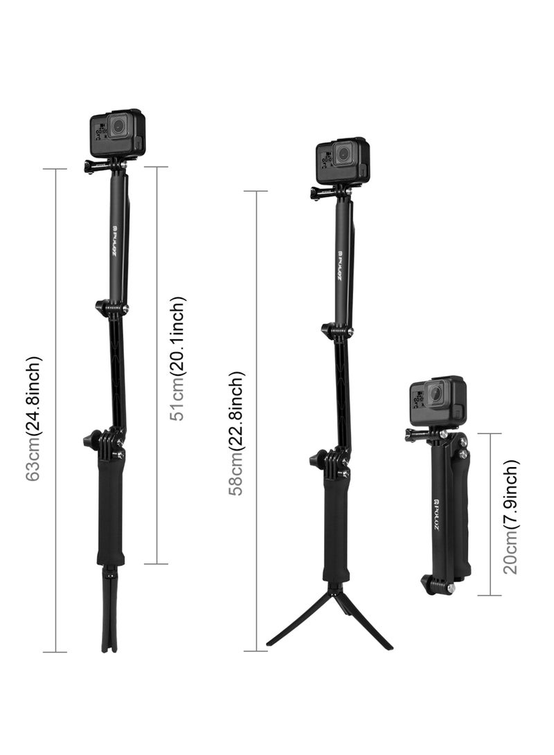 PULUZ 3-Way Grip Foldable Tripod Selfie-stick Extension Monopod for GoPro, Insta360 ONE R, DJI Osmo Action and Other Action Cameras, Length: 20-58cm - Image 3