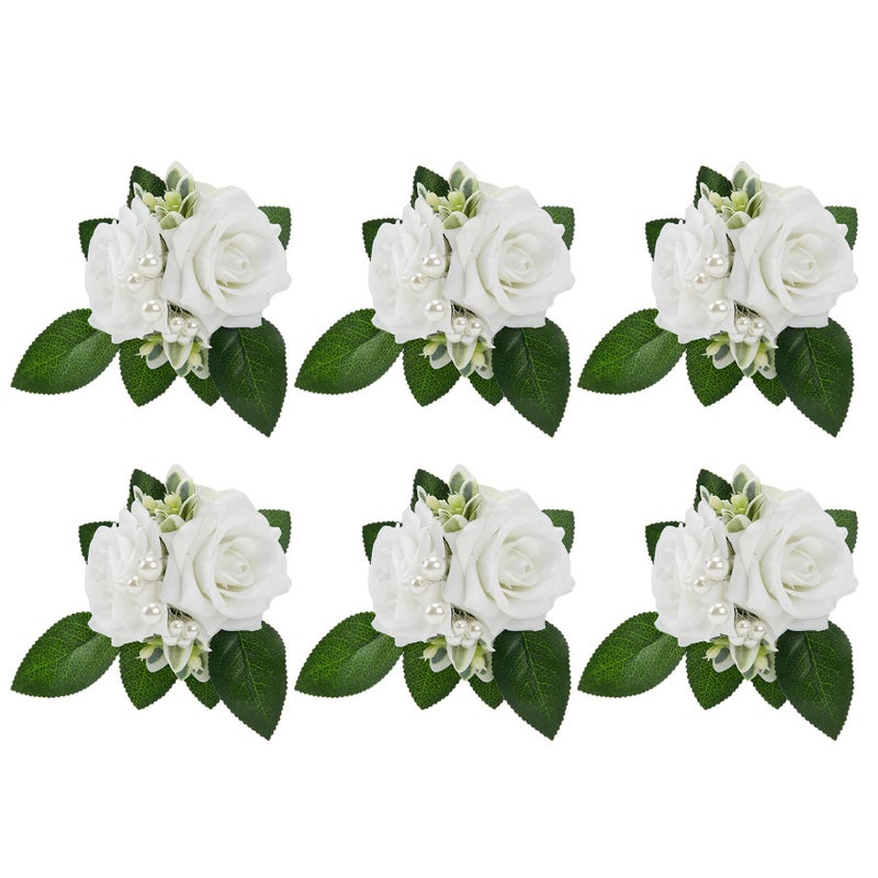 Meldel White Ivory Rose Floral Shoulder Corsages  Boutonniere for Men Wedding Set of 6 Bride Bridal Bridesmaid Groom Groomsmen Boutineers for Ceremony Anniversary Party Prom Boutonniere