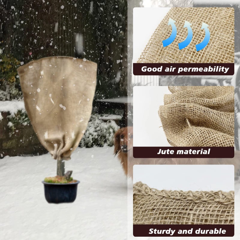 YEXEXINM 4 Pack 24â€ Ã— 40â€ Burlap Winter Plant Cover Bags - Plant Covers Frost Protector with Drawstring Plant Covers Freeze Protection Frost Blankets Shrub Jacketï¼ŒFreeze Blanket for Outdoor Plants Fruit Tree - Image 2