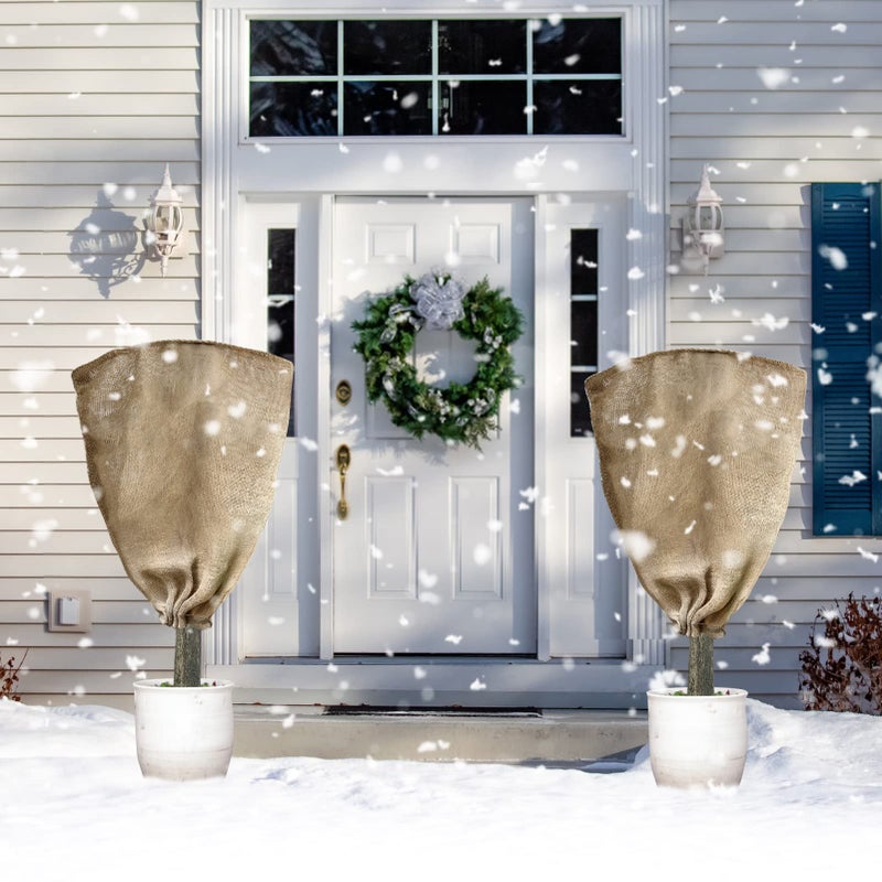 YEXEXINM 4 Pack 24â€ Ã— 40â€ Burlap Winter Plant Cover Bags - Plant Covers Frost Protector with Drawstring Plant Covers Freeze Protection Frost Blankets Shrub Jacketï¼ŒFreeze Blanket for Outdoor Plants Fruit Tree - Image 5