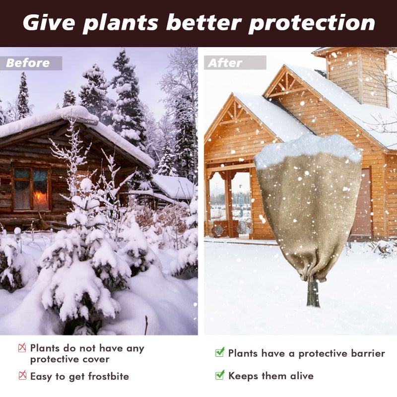 YEXEXINM 4 Pack 24â€ Ã— 40â€ Burlap Winter Plant Cover Bags - Plant Covers Frost Protector with Drawstring Plant Covers Freeze Protection Frost Blankets Shrub Jacketï¼ŒFreeze Blanket for Outdoor Plants Fruit Tree - Image 4