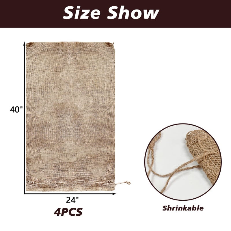YEXEXINM 4 Pack 24â€ Ã— 40â€ Burlap Winter Plant Cover Bags - Plant Covers Frost Protector with Drawstring Plant Covers Freeze Protection Frost Blankets Shrub Jacketï¼ŒFreeze Blanket for Outdoor Plants Fruit Tree - Image 3
