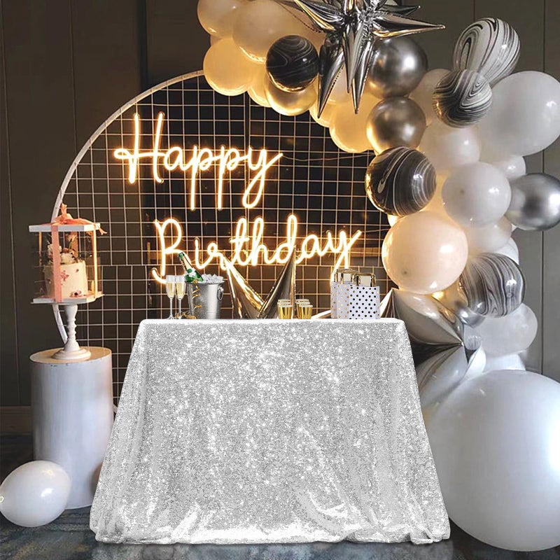 مفرش طاولة PartyDelight لامع فضي مستطيل لحفلات الزفاف وأعياد الميلاد وعيد الميلاد 48x72