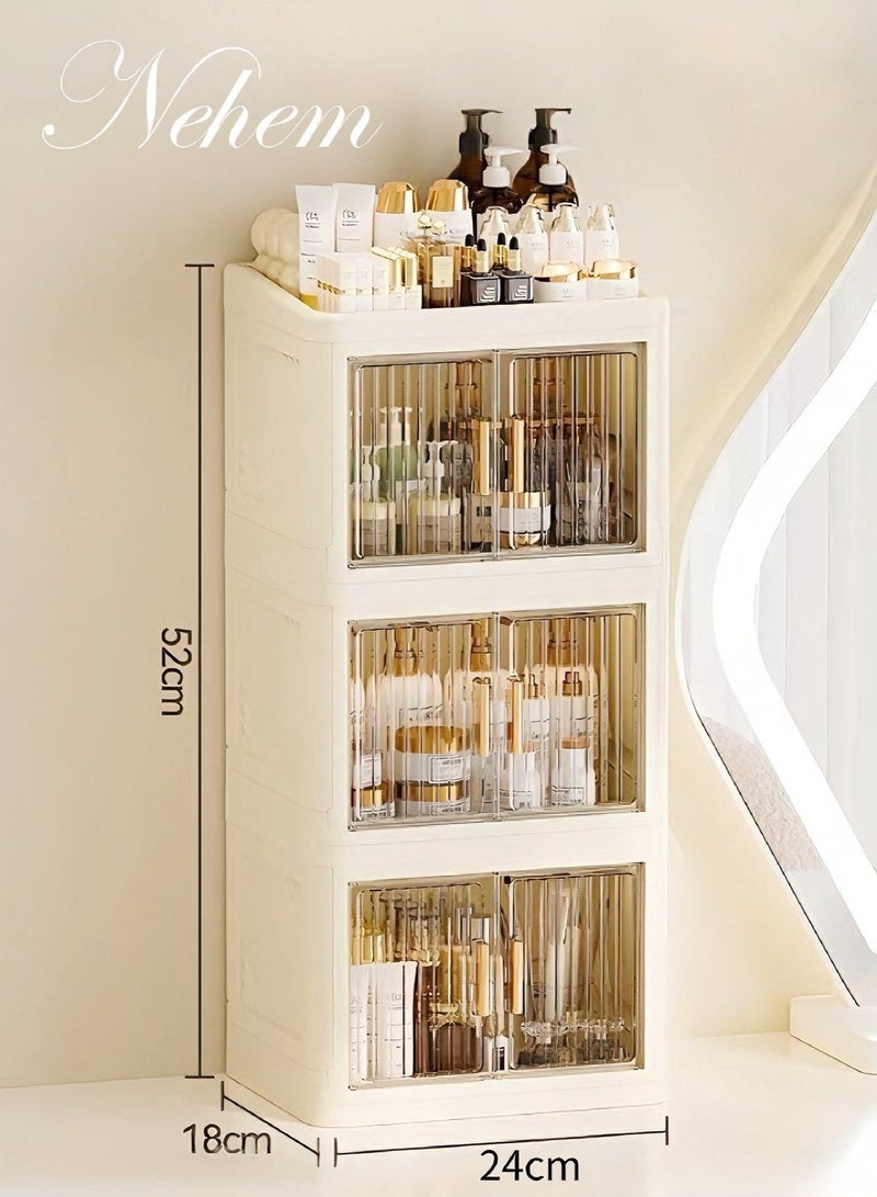 nehem Foldable makeup organizer Cosmetic Organizer: Large Capacity Desktop Storage Box with Dustproof Design for Lipstick, Masks | Space-Saving Makeup & Accessories Holder - Image 2