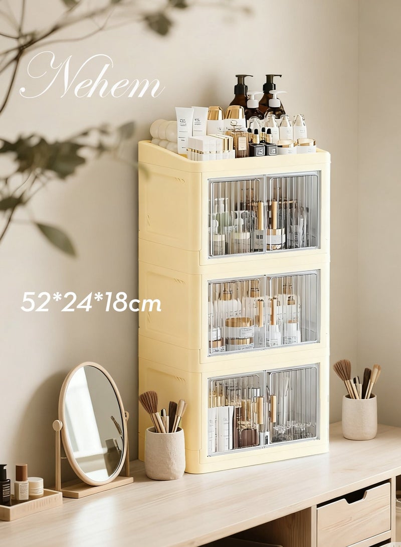 nehem Foldable makeup organizer Cosmetic Organizer: Large Capacity Desktop Storage Box with Dustproof Design for Lipstick, Masks | Space-Saving Makeup & Accessories Holder - Image 1