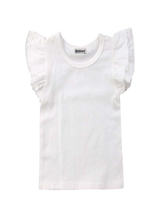 Mubineo Toddler Baby Girl Basic Plain Ruffle Sleeve Cotton T Shirts Tops Tee Clothes (White, 2-3T) - Image 1
