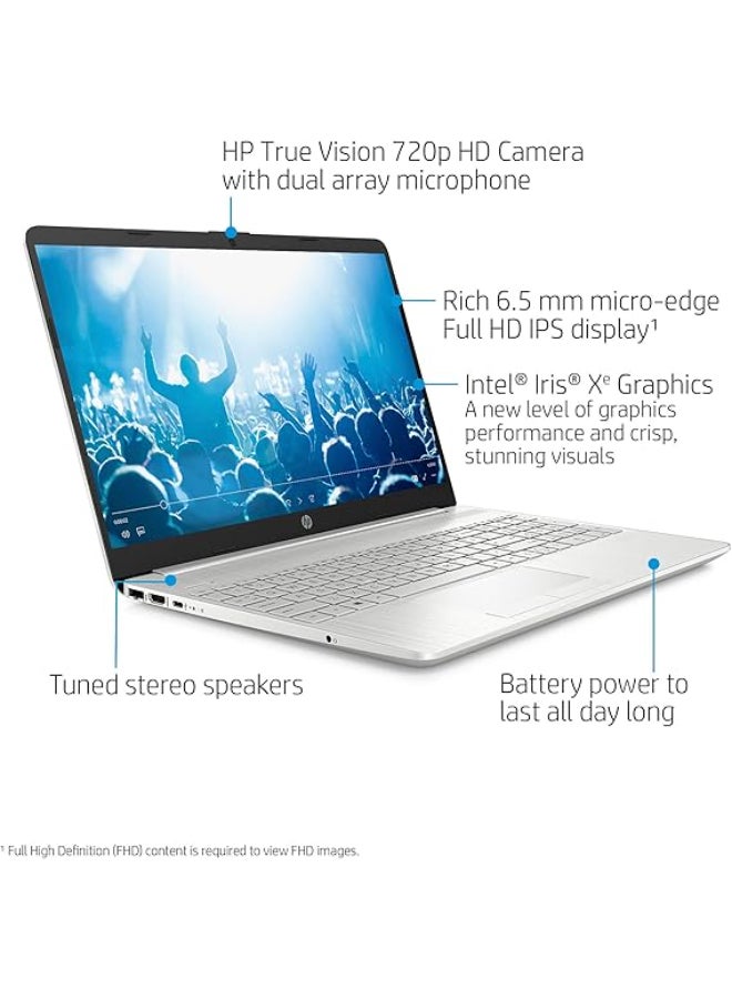 HP لابتوب نوت بوك طراز 15-dw3005wm بشاشة مقاس 15.6 بوصة بدقة كاملة الوضوح بمعالج كور i5-1135G7 بذاكرة رام 8 جيجابايت ومحرك أقراص SSD بسعة 512 جيجابايت وبطاقة رسومات إنتل آيريس Xe ونظام ويندوز 10، إصدار عالمي الإنجليزية/العربية فضي - Image 5