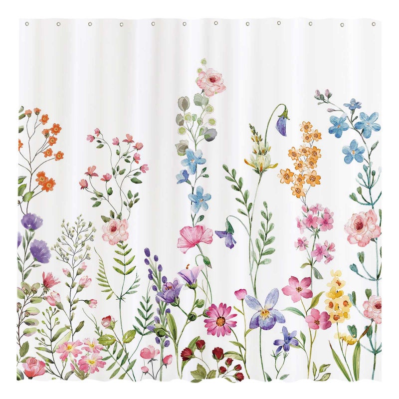 Funnytree 72x72 Floral Plant Watercolor Flower Bathtubs Easy Care Home Shower Curtain for Bathroom Decor Machine Washable Hooks Not Included