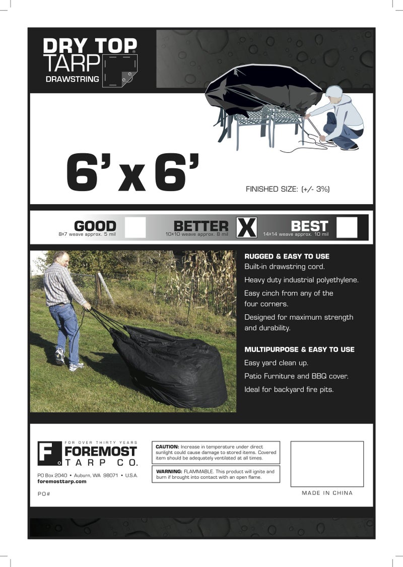 Dry Top 6' x 6' Dry Top Black Drawstring 8-mil Poly Tarp Item #500660 - Image 3