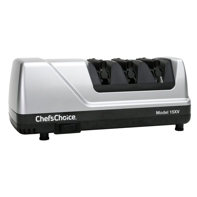 CHEF'S CHOICE ChefsChoice 15XV EdgeSelect Professional Electric Knife Sharpener with 100Percent Diamond Abrasives and Precision Angle Guides for Straight Edge and Serrated Knives 3Stage Gray 