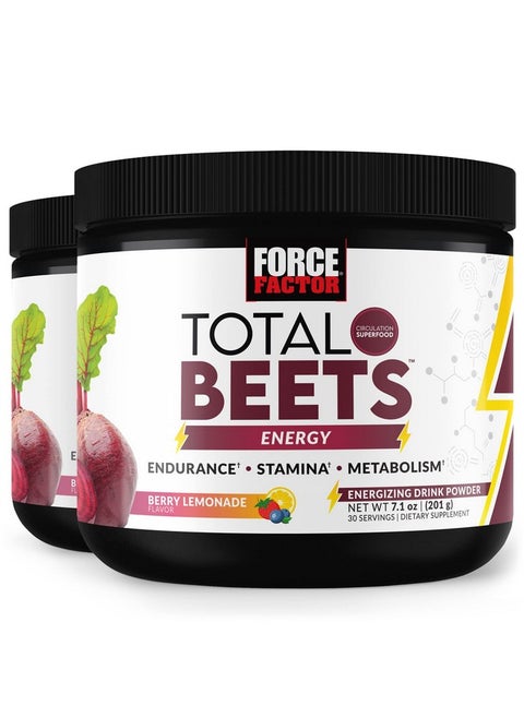 Force Factor Total Beets Energy Drink Mix 2-Pack, Superfood Beet Root Powder, Nitrates To Boost Energy, Support Circulation, Blood Flow, Nitric Oxide And Stamina, Heart Health Supplement, 60 Servings