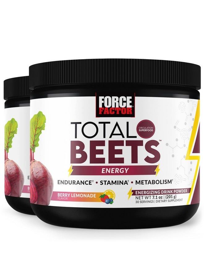 Force Factor Total Beets Energy Drink Mix 2-Pack, Superfood Beet Root Powder, Nitrates To Boost Energy, Support Circulation, Blood Flow, Nitric Oxide And Stamina, Heart Health Supplement, 60 Servings