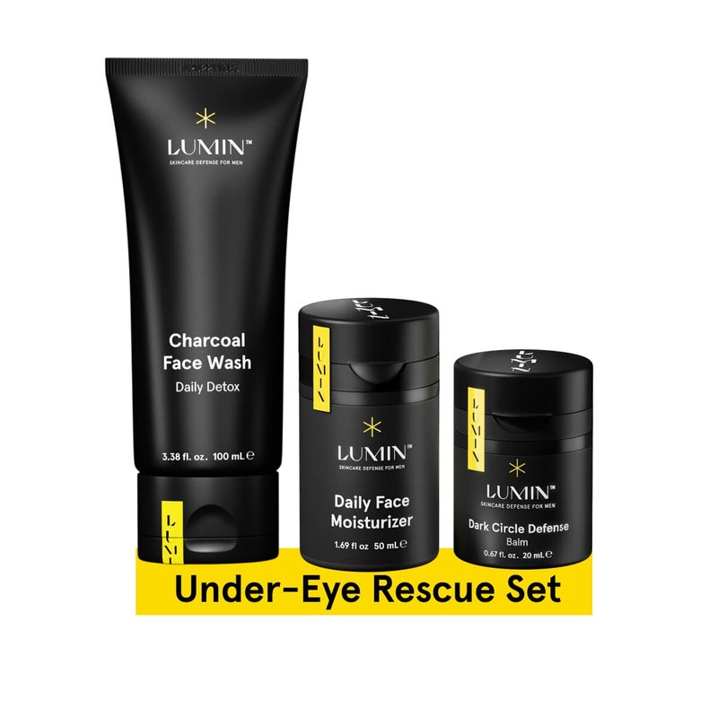 Lumin - No Baggage Trio - A skincare kit, Includes: Charcoal Face Wash Daily Detox, Daily Face Moisturizer & Dark Circle Defense Balm, Ideal for fine lines & dark circles, Suitable for all skin types - Image 1