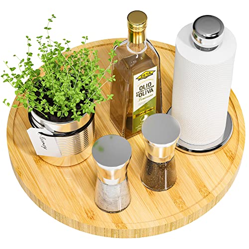 Lazy Susan for Table 12 Inch NonSkid Bamboo Turntable Organizer for Salt Pepper Spices and Olive Oil Next to Stove Wooden Lazy Susan Organizer for Kitchen Countertop Organizer