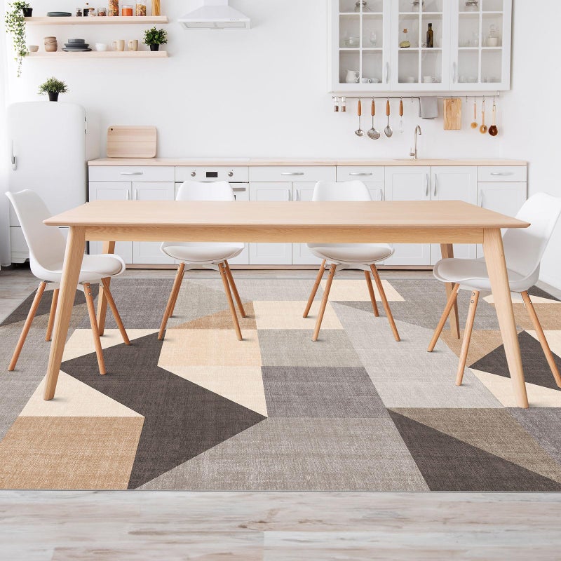 HOMFINE Washable Modern Area Rug - Geometric Style 5x7 Rugs for Living Room  Bedroom  Machine Washable Rug Soft Non Slip Non Shedding Area Rug - Grey Brown  5'x7' - Image 3