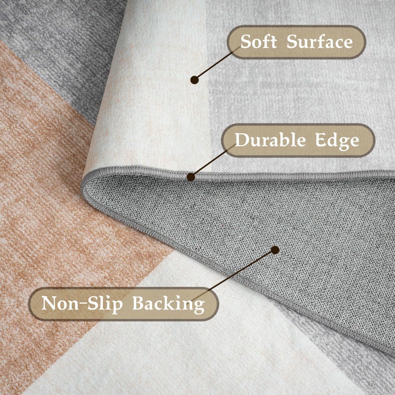 HOMFINE Washable Modern Area Rug - Geometric Style 5x7 Rugs for Living Room  Bedroom  Machine Washable Rug Soft Non Slip Non Shedding Area Rug - Grey Brown  5'x7' - Image 4