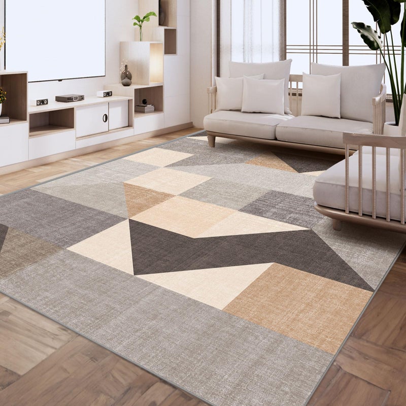HOMFINE Washable Modern Area Rug - Geometric Style 5x7 Rugs for Living Room  Bedroom  Machine Washable Rug Soft Non Slip Non Shedding Area Rug - Grey Brown  5'x7' - Image 2