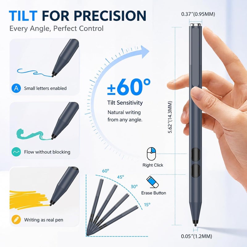 iafer Pen for Microsoft Surface Pro 10/9/8/X/7+/6/5/4/3/Surface 3, Surface Go 4/3/2/1, Surface Laptop/Studio/Book 4/3/2/1 with 4096 Pressure Sensitivity, Palm Rejection, Tilt Function (Dark Dlue) - Image 5