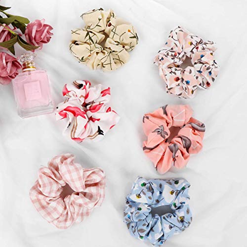 FAMEZA 14 Color Chiffon Flower Hair Scrunchies & Bows, 8 Flower & 6 Solid Color Hair Ties for Women (STYLE 1) Multicolor - Image 2