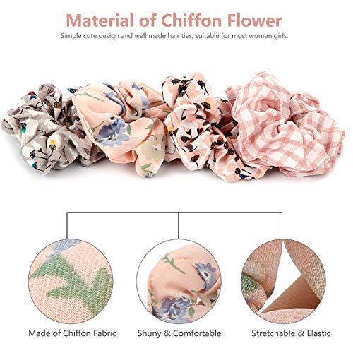 FAMEZA 14 Color Chiffon Flower Hair Scrunchies & Bows, 8 Flower & 6 Solid Color Hair Ties for Women (STYLE 1) Multicolor - Image 5
