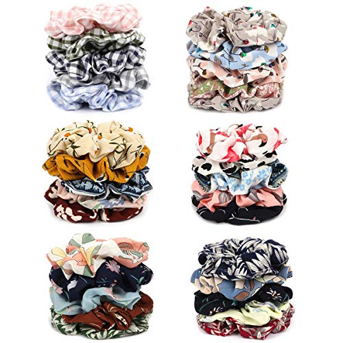 FAMEZA 14 Color Chiffon Flower Hair Scrunchies & Bows, 8 Flower & 6 Solid Color Hair Ties for Women (STYLE 1) Multicolor - Image 4