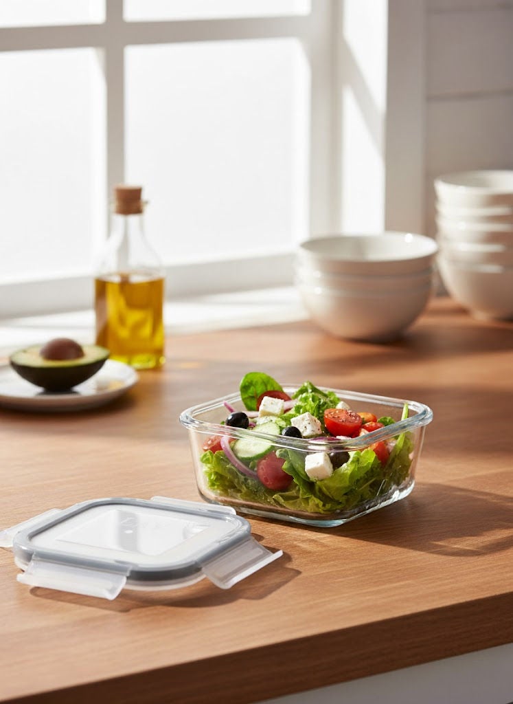 لاف حاوية طعام زجاجية مربعة بغطاء باللون الرمادي/شفاف سعة 375 مل - Image 2