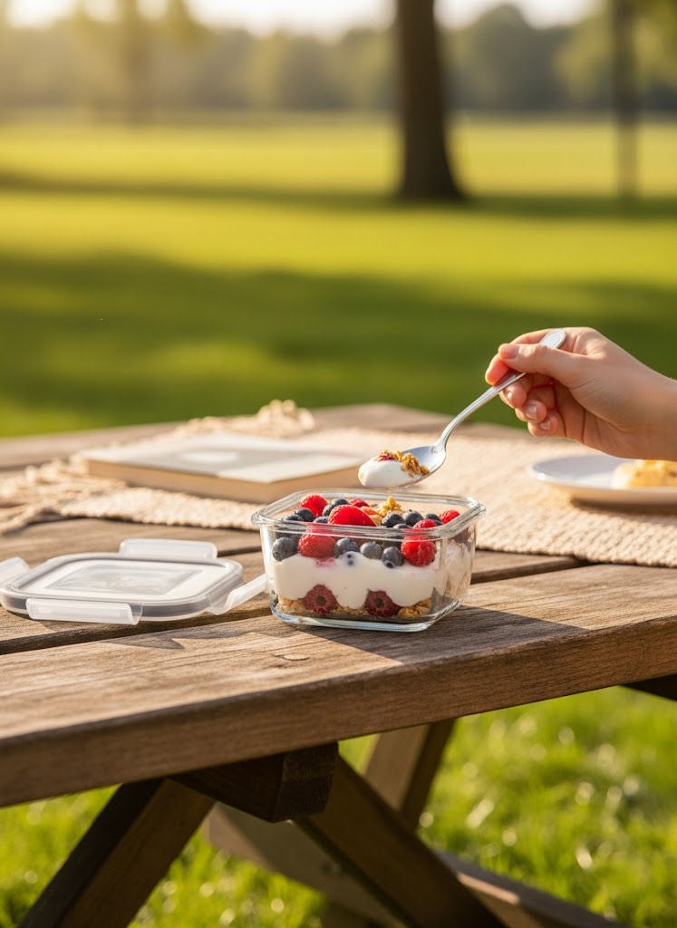 لاف حاوية طعام زجاجية مربعة بغطاء باللون الرمادي/شفاف سعة 375 مل - Image 1