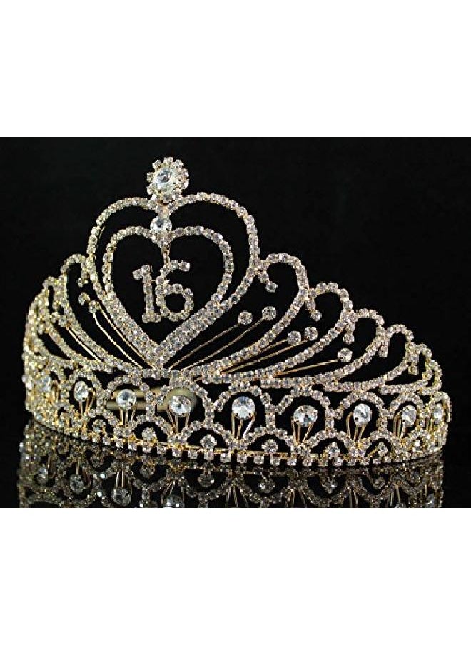 Janefashions Sweet Sixteen Years Old 16 16Th Birthday Party Austrian Rhinestone Crystal Princess Tiara Crown With Hair Combs Jewelry T1629G Gold  - Image 4
