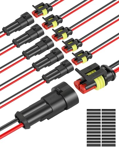 NAOEVO 2 Pin Connector Waterproof 16 AWG 2 Wire Connectors Automotive Electrical Male and Female Plug with Heat Shrink Tubing for Car Truck Boat Wire Connection 6 Kits - Image 1