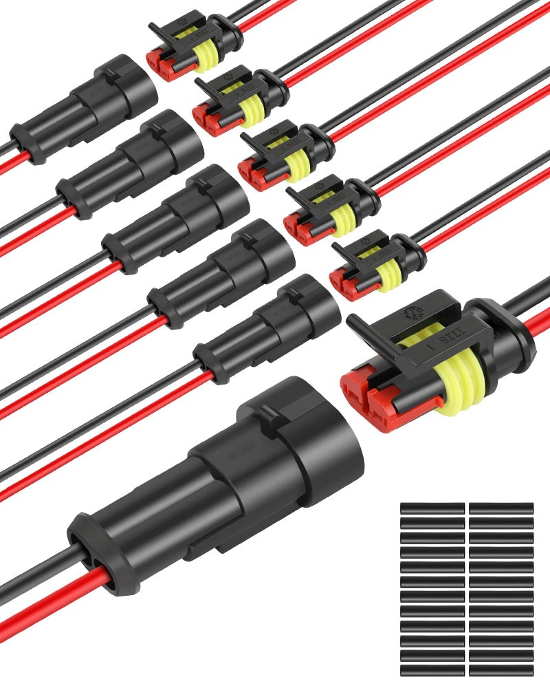 NAOEVO 2 Pin Connector Waterproof 16 AWG 2 Wire Connectors Automotive Electrical Male and Female Plug with Heat Shrink Tubing for Car Truck Boat Wire Connection 6 Kits - Image 2