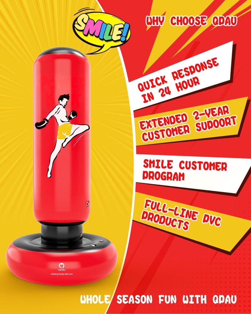 Qpau Kids Punching Bag Toy With Boxing Gloves  66 Inch Larger Stable Kids Inflatable Boxing Bag Set  Gifts For Boys & Girls Age 6-12  For Practicing Karate  Taekwondo  Mma (Red) - Image 3