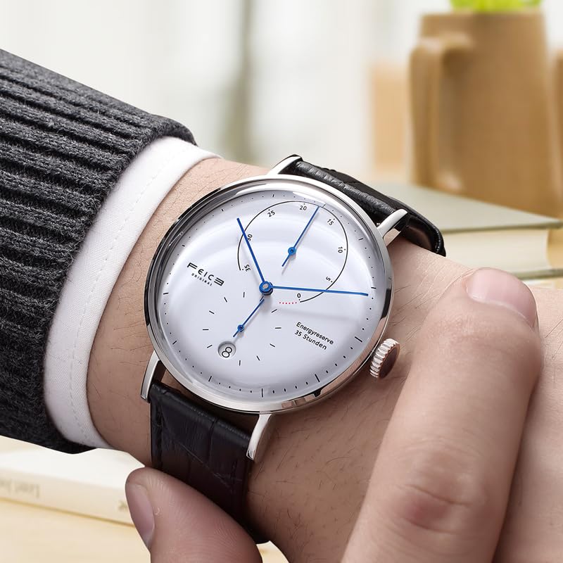 FEICE Bauhaus Mechanical Watch Men's Analog Waterproof Automatic Casual Dress Watches with Domed Mirror Leather Bands Date -FM202 - Image 5