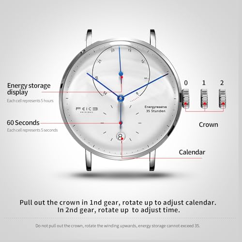 FEICE Bauhaus Mechanical Watch Men's Analog Waterproof Automatic Casual Dress Watches with Domed Mirror Leather Bands Date -FM202 - Image 3