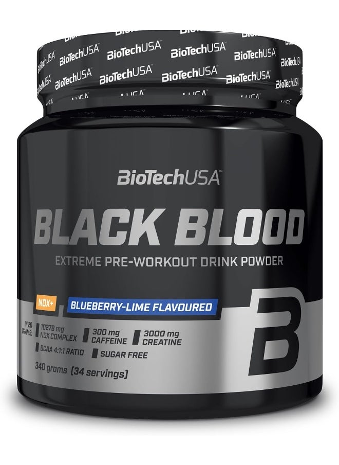 BioTechUSA BioTechUSA Black Blood NOX+ | Pre-Workout Formula | with Caffeine, Creatine, Tyrosine | Sugar-Free | 340 g | Blueberry-Lime  - Image 1