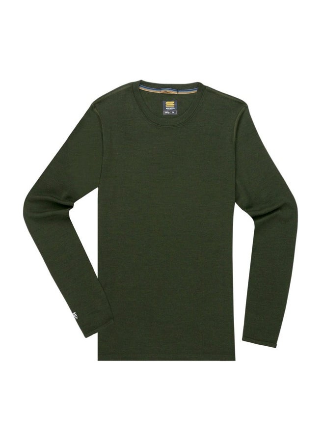 MERIWOOL MERIWOOL Mens Base Layer - 100% Merino Wool Midweight Long Sleeve Thermal Shirt Army Green  - Image 3