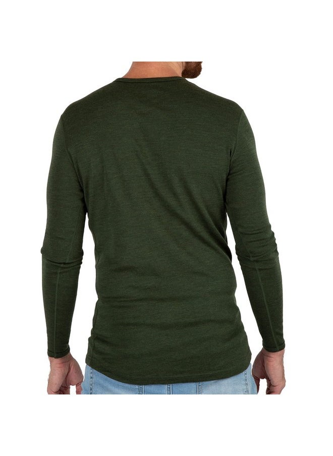 MERIWOOL MERIWOOL Mens Base Layer - 100% Merino Wool Midweight Long Sleeve Thermal Shirt Army Green  - Image 2