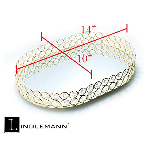 LINDLEMANN Crystal Vanity Tray Decorative Mirrored Dresser Perfume Trays for Makeup Cosmetic Storage Jewelry Trinket Storage Organizer for Bathroom Countertop Home Décor (Oval, 14x10in, Gold) - Image 2