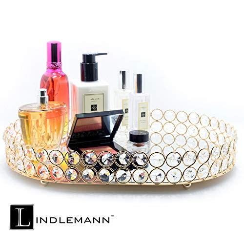 LINDLEMANN Crystal Vanity Tray Decorative Mirrored Dresser Perfume Trays for Makeup Cosmetic Storage Jewelry Trinket Storage Organizer for Bathroom Countertop Home Décor (Oval, 14x10in, Gold) - Image 3
