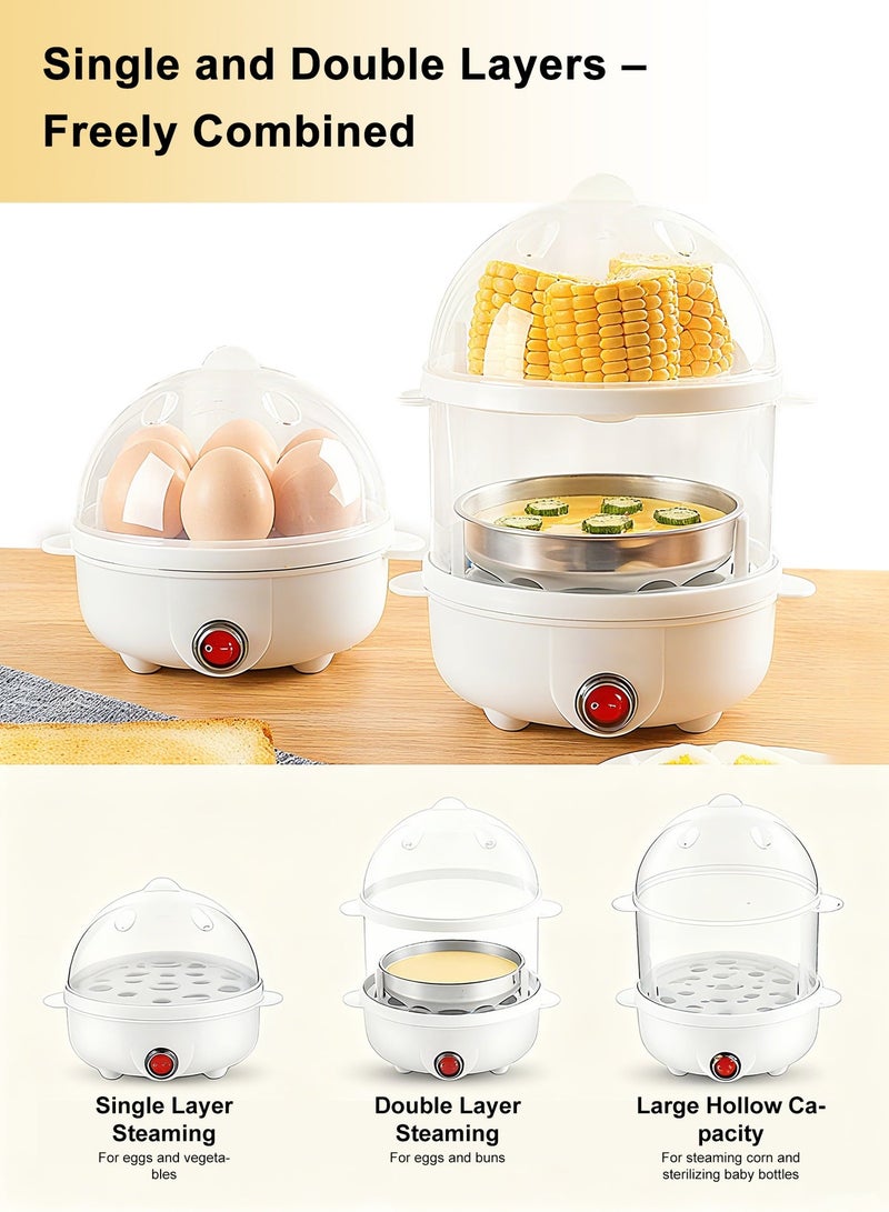 ULHYC Electric Egg Cooker 7-Egg Capacity Double-Layer Multi-Function Food Steamer for Corn Dumplings One-Touch Boiler with Steaming Rack for Home Kitchen Daily Use 220V - Image 3