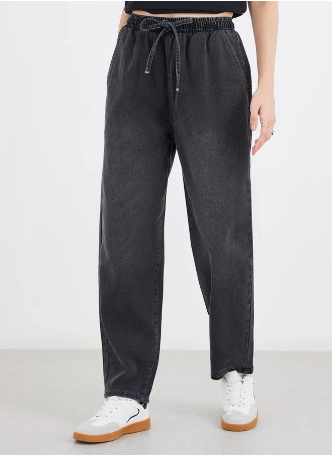 ستايلي Styli Barrel Fit Ankle Length Washed Jeans