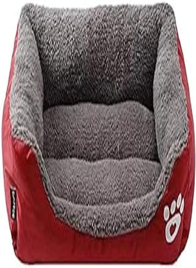 Self Warming Orthopedic Lambs Wool Rectangle Shape Bed for Pet Dog Cat, Red