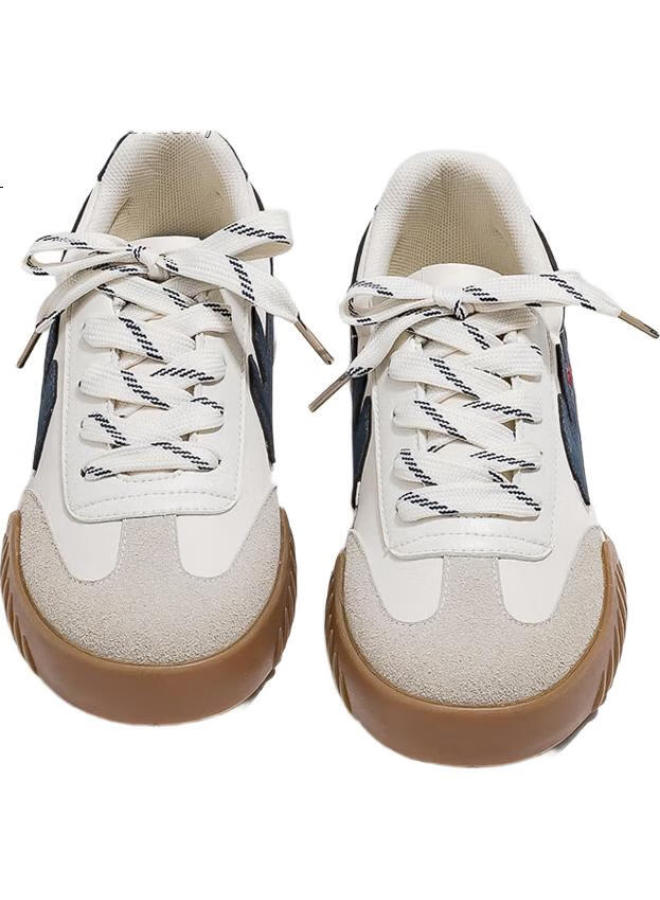 Pull Back أحذية قماشية رسمية للنساء من ووريور - كلاسيكية جديدة تناسب جميع الأذواق - لون بيج وأزرق داكن - مقاس 38 - Image 3