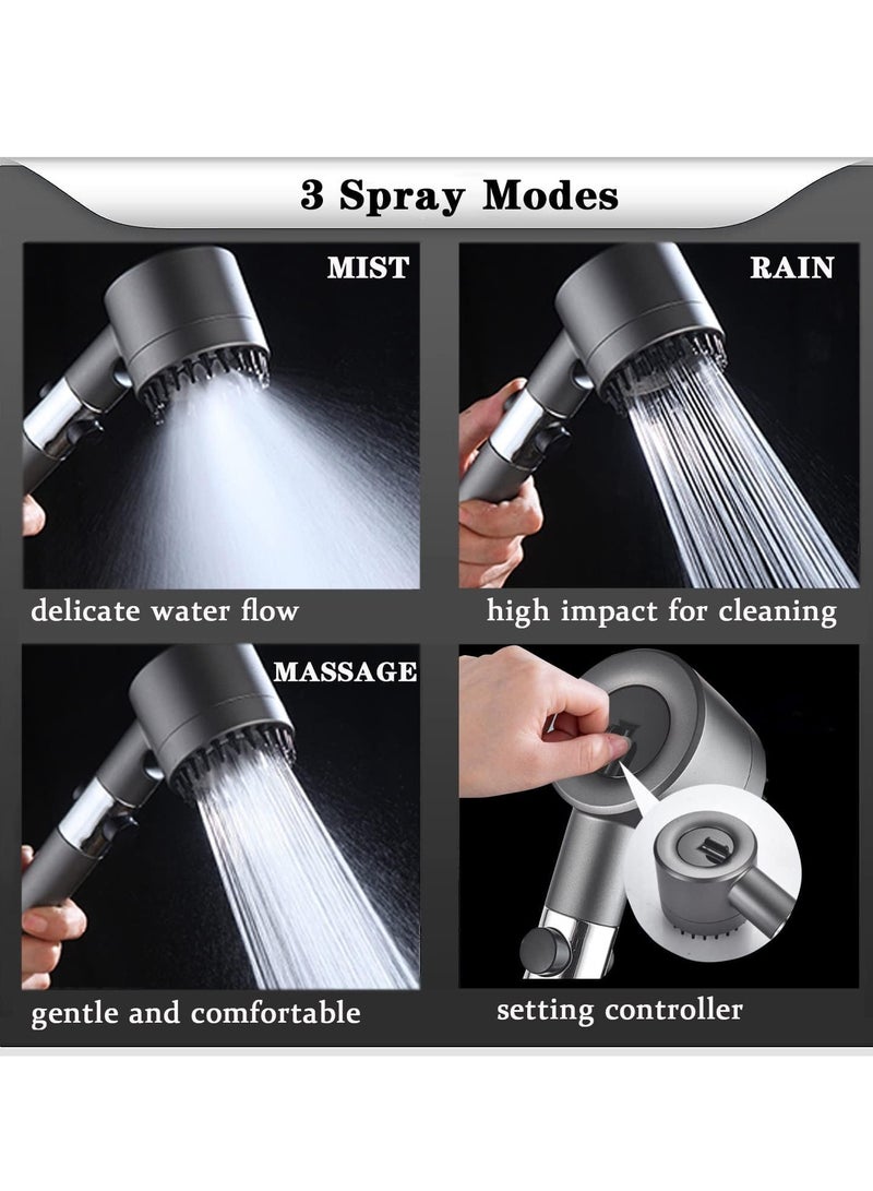DubaiGallery High-Pressure Shower Head, Hard Water Softener Filtered Hand Held Showerhead Set, Massage Showerhead Combo 3 Spray Settings with Anti-explosion Hose and Bracket - Image 4