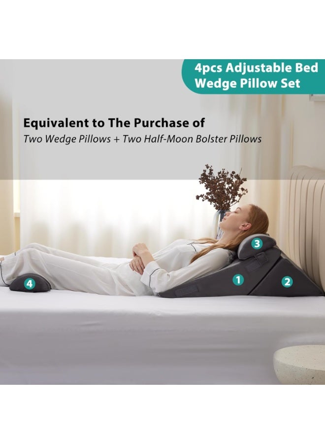 Adjustable 4pcs Bed Wedge Pillow Set, Memory Foam Wedge Pillows Post Surgery for Back, Neck, Leg Pain Relief, Pillow Wedge for Sleeping, Sitting up in Bed, Acid Reflux and GERD, Velvet - Image 4